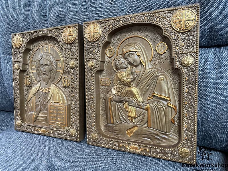 ВИНЧАЛЬНАЯ ПАРА ИКОН ПАНТОКРАТОР И ПОЧАЕВСКАЯ БОГОРОДИЦА 150626 фото