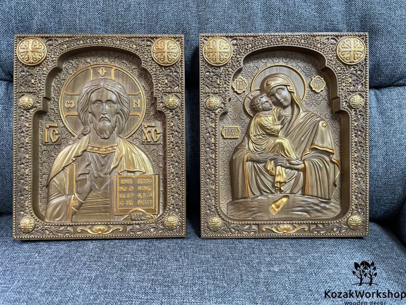ВИНЧАЛЬНАЯ ПАРА ИКОН ПАНТОКРАТОР И ПОЧАЕВСКАЯ БОГОРОДИЦА 150626 фото