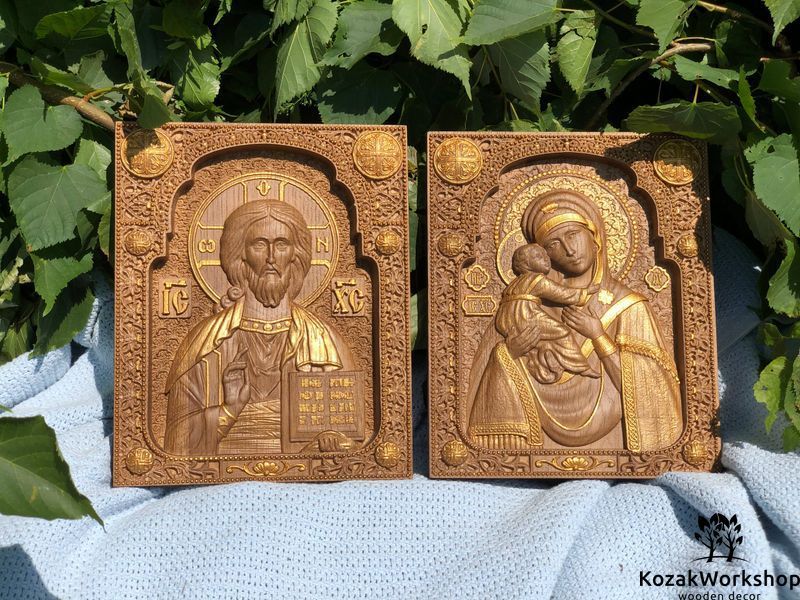 ВІНЧАЛЬНА ПАРА ІКОН ПАНТОКРАТОР І ВОЛОДИМИРСЬКА МАТІР БОЖА 030626 фото