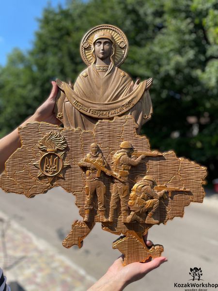 ПОКРОВА ПРЕСВЯТОЇ БОГОРОДИЦІ НАД УКРАЇНСЬКИМИ ВОЇНАМИ - 33 х 43 см, Горіх П15028 фото