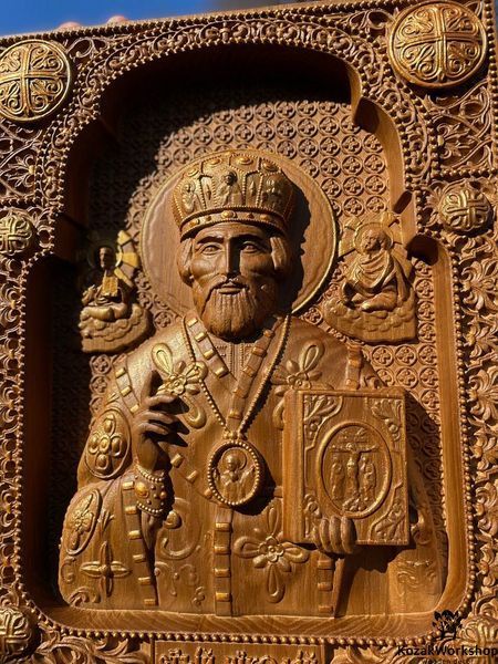 ІКОНА МИКОЛАЯ ЧУДОТВОРЦЯ - 56 х 66 см, Античний темний 24 фото