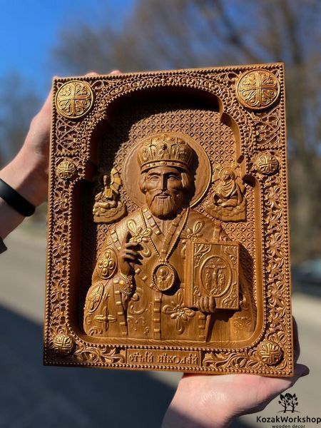 ІКОНА МИКОЛАЯ ЧУДОТВОРЦЯ - 56 х 66 см, Античний темний 24 фото