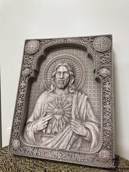 ДЕРЕВ'ЯНА ІКОНА СЕРЦЯ ІСУСА - 18 х 23 см 71 фото