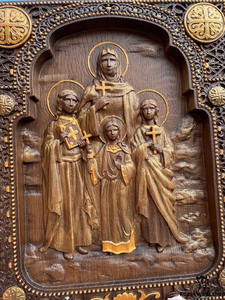 СВЯТІ ВІРА, НАДІЯ, ЛЮБОВ ТА ЇХ МАТІР СОФІЯ - 56 х 66 см, Дуб натуральний 12 фото